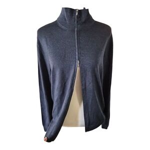 Boglioli Milano 100% Virgin Wool Full Zip Mock Neck Sweater Navy Blue Men's L